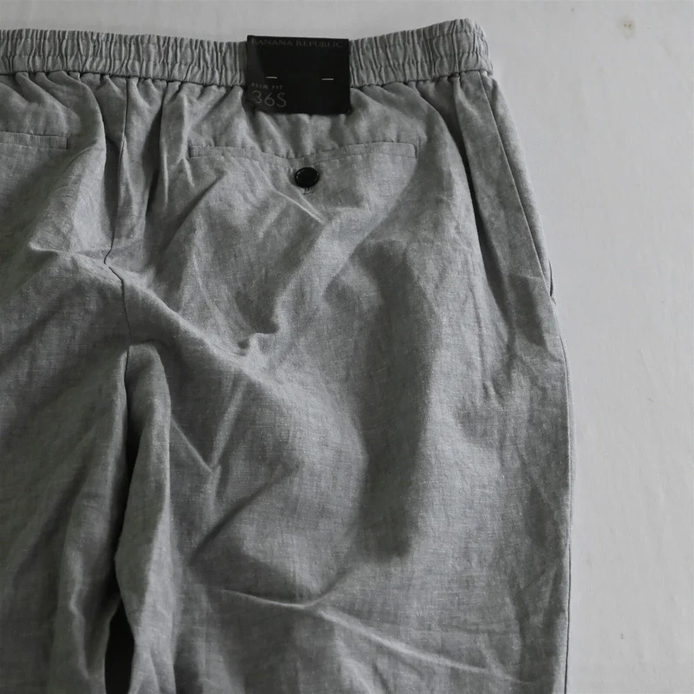NEW Banana Republic‎ 36S Gray Slim Fit Linen 599895 Drawstring Beach Mens Pants